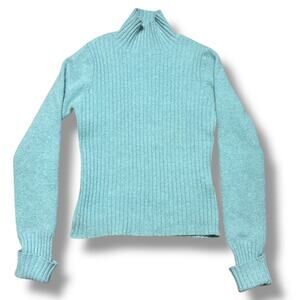 Halogen Baby Blue Ribbed Turtleneck Lambswool Angora Sweater Sz S